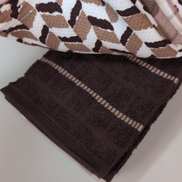 Kate Spade Kitchen Towel Set 5 Pairs Printed Dish Towels Coffee Plaid Chevron - Picture 6 of 12